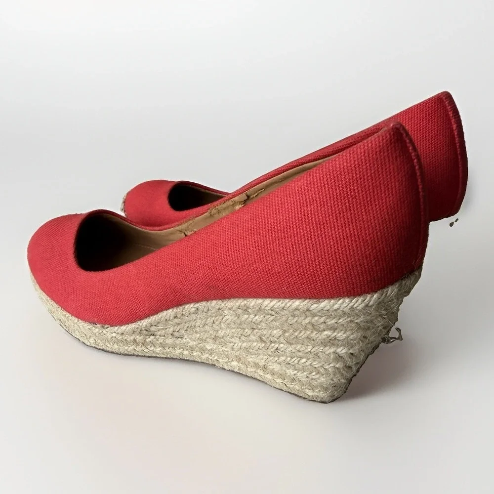 J Crew Seville Espadrille Wedges Red Canvas High Heel Pumps 8 Summer